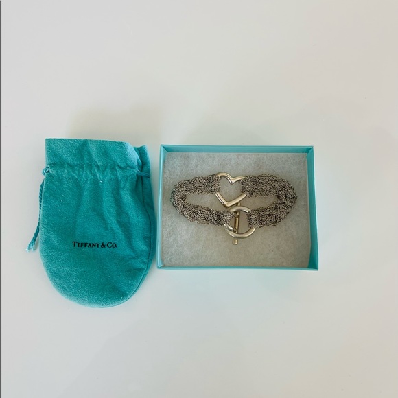 Tiffany & Co. Mesh Heart Multi Strand Sterling Silver Bracelet. - Picture 4 of 8